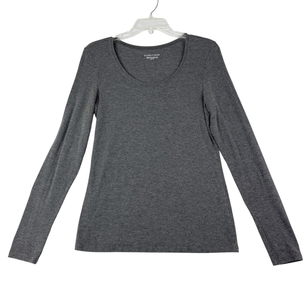 Eileen Fisher XS Grey Long Sleeve Scoop Neck Viscose Stretch Top Minimalist